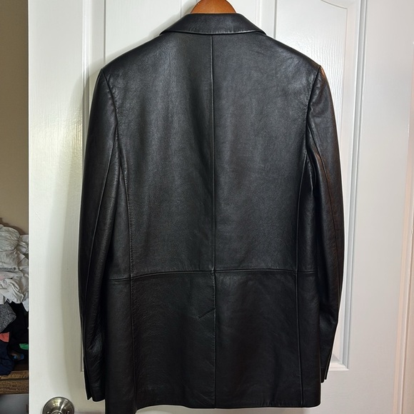 EUC SAINT LAURENT women’s black leather blazer size 48 - Picture 10 of 11